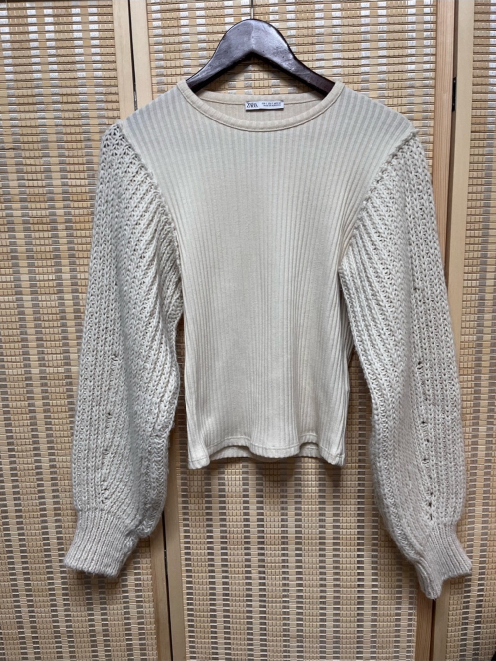 Zara Cream Knit Sweater ballon sleeve